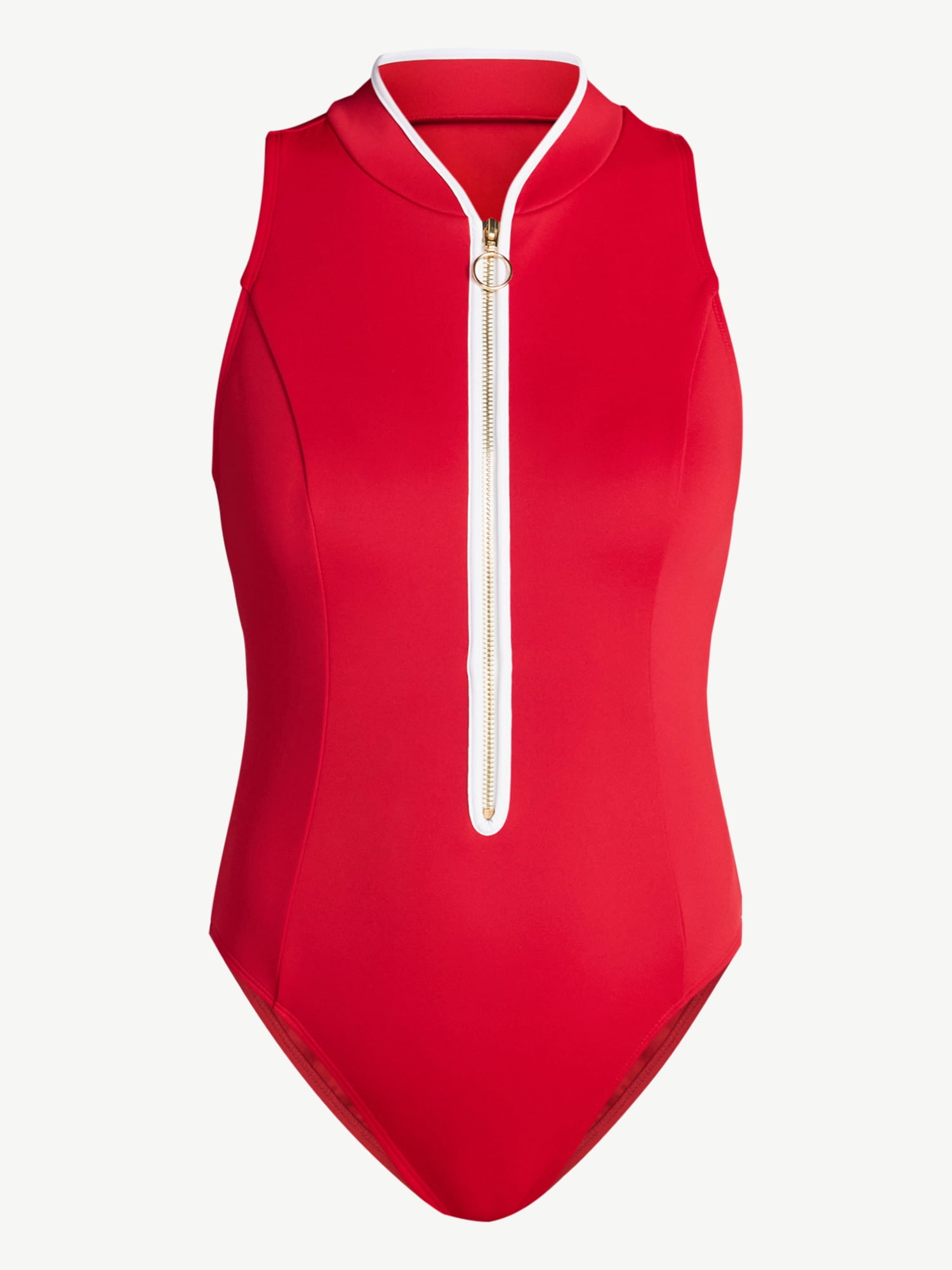 Time and Tru Women's and Women's Plus Size Zip Front Tank Rash Guard Swimsuit, Sizes XS-3X