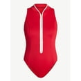 thumbnail image 3 of Time and Tru Women's and Women's Plus Size Zip Front Tank Rash Guard Swimsuit, Sizes XS-3X, 3 of 5