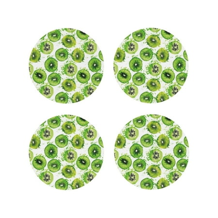 

Leather Coasters Set of 4 - green kiwi Lightweight Non-Slip Drink Coasters for Desk Anti-Scalding Desk Cup Coasters for Office Table Decor Round Shape
