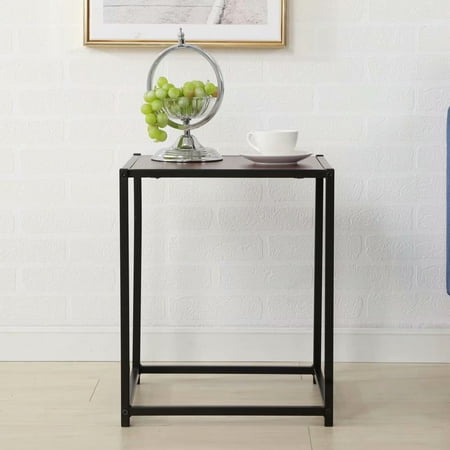 Wood Side Grain Clearance!Rustic Iron Frame Wood Grain Veneer Surface Side Table End Table Sapele Color ()