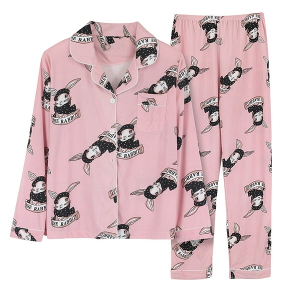 RKSTN Womens Pyjama Ensembles Légers Imprimé Floral Décontracté à Manches Longues avec Pantalons Longs Lâches Deux Pièces Pajamas Set