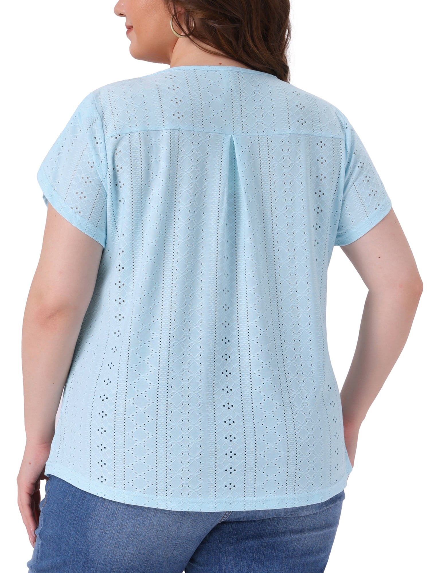 Women's Plus Petal Sleeve Keyhole Neck Loose Fit Casual Top for Women 2X Sky Blue