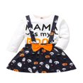 thumbnail image 4 of PENGXIANG Ensemble 2 Pcs pour Filles Enfants Halloween Imprimé Lettre Col Rond Manches Longues Jupe à Bretelles Citrouille, 4 of 7