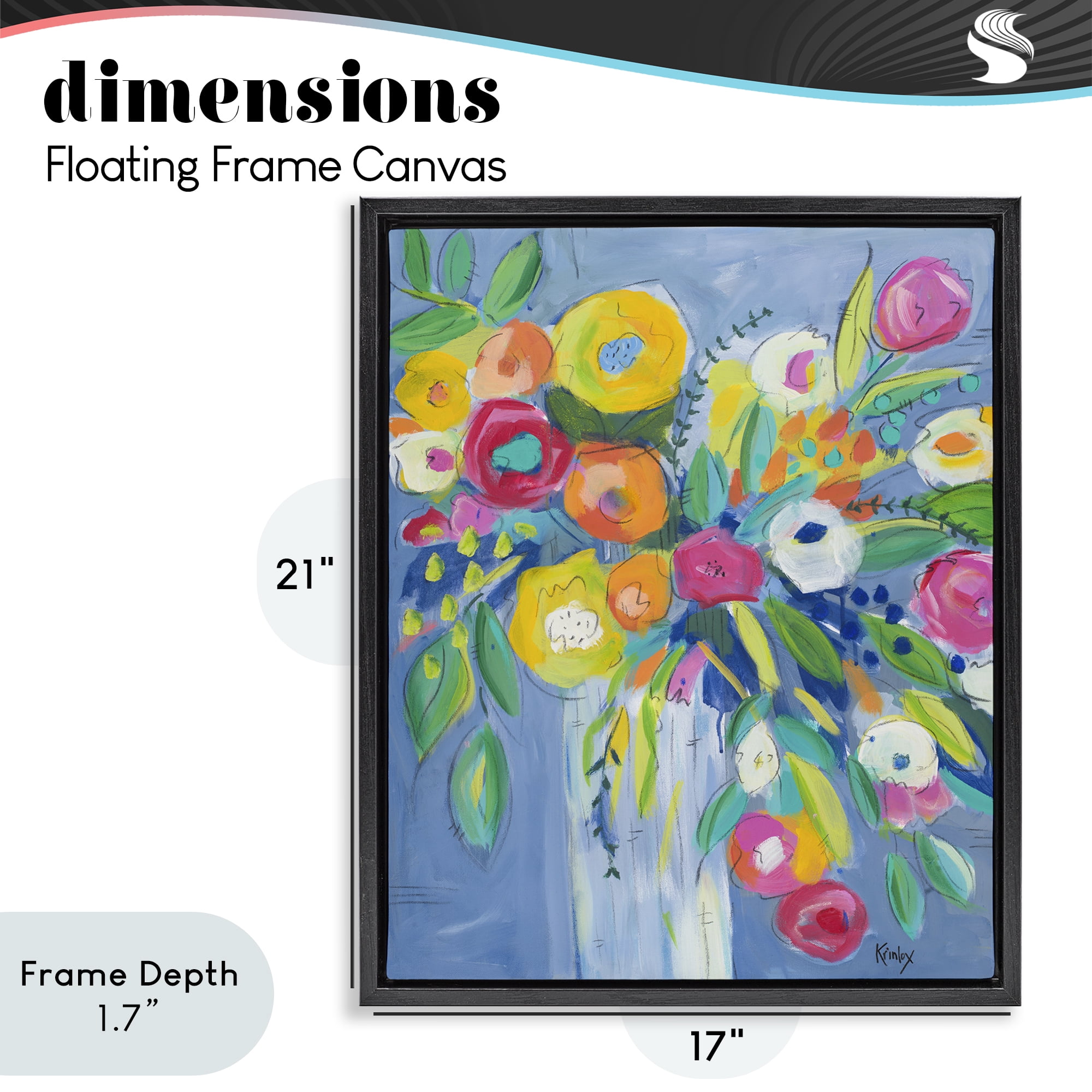Stupell Industries Cheerful Blossom Energy Black Framed Floater Canvas Wall Art, design by Krinlox