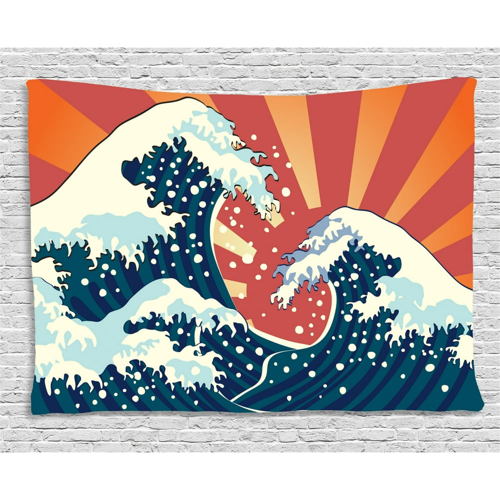 Japanese Wave Tapestry, Japanese Painting Style Summer Seasonal