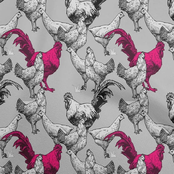 oneOone Viscose Chiffon Light Gray Fabric Rooster Cock Craft Projects Decor Fabric Printed By The Yard 42 Inch Wide-JM