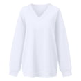 thumbnail image 5 of Liuinsasek V Neck Oversized Drop Soulder Sweatshirt for Women Solid Pullover Comfortable Top Fashion Casual Long Sleeve Winter clothes, 5 of 8