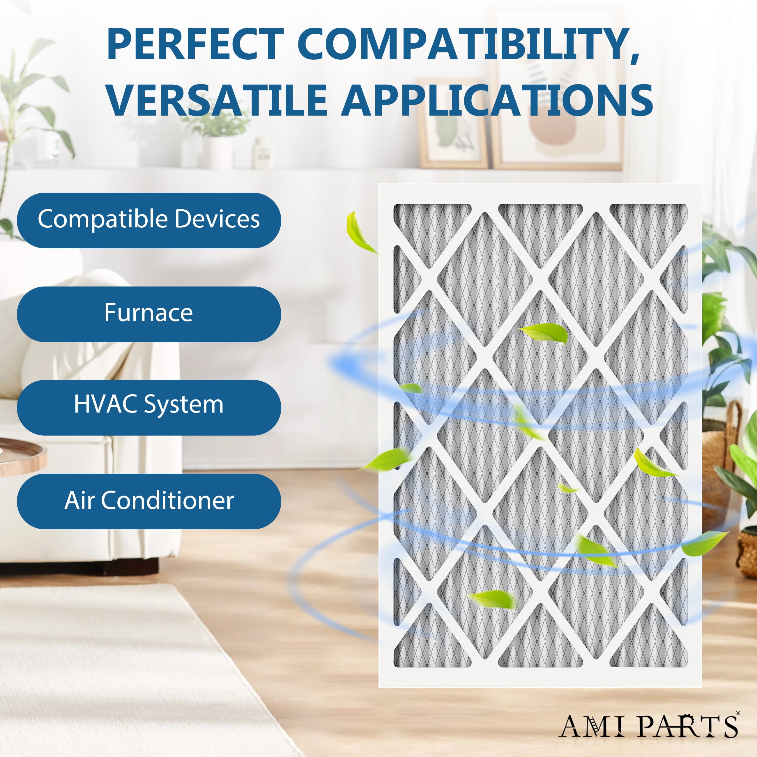 AMI PARTS 16x25x1 MERV 8 Pleated Filter, Electrostatic Design Removes Pollen and Dust