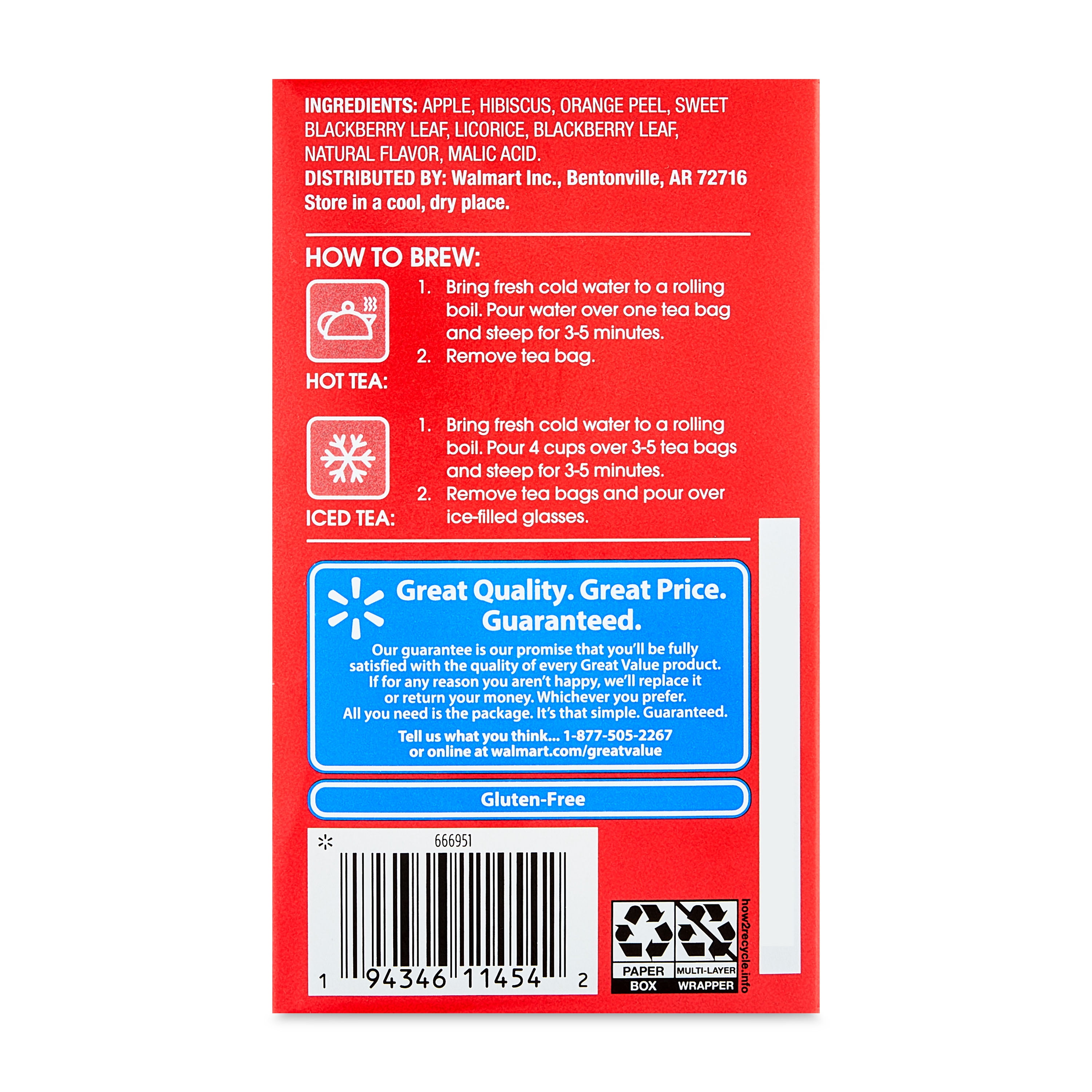 Great Value Pomegranate Blueberry Herbal Tea, 1.41 oz, 20 Count