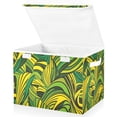 thumbnail image 2 of Green and Yellow Color Large Storage Bins with Linen Collapsible Lid Storage Box 16.7 x 12.6 x 11.8in, 2 of 7