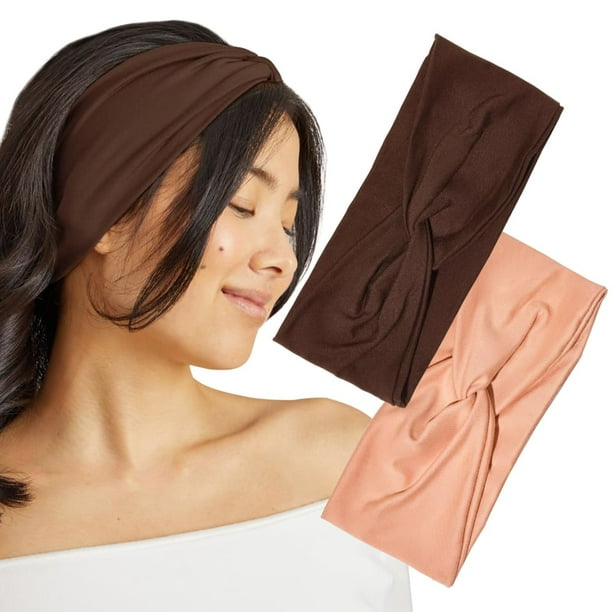 Kitsch Wide Headbands for Women - Fashion Sports Headband for Workout, Yoga, Gym, Running, Exercise | Stretchy Head Bands for Women’s Hair | Hair Accessories | Ideal Gifts for Women - Rosewood, 2pcs