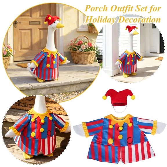 2Pcs Clown Halloween Porch Goose Outfit, Colorful Carnival Apparel, Fits 19-23 Inch Yard Goose Statue, Outdoor Garden Decor Accessories
