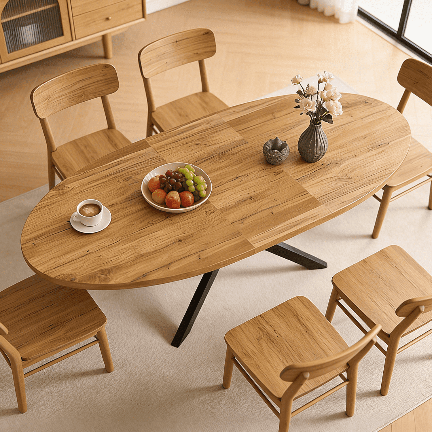 63.2"-78.9" Extendable Round Dining Table for 4-6, Mid Century Modern Wooden Round Table with Removable Leaves Space Saving, Large Folding Dining Table for Dining Living Room , Walnut