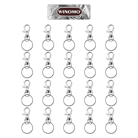 WHAMVOX WINOMO 20 Sets of Large-Sized Detachable Swivel Lobster Clasps Keychains & 25mm Key Rings (Silver)