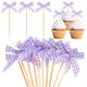 thumbnail image 1 of Uxcell 30-Pack Adornos de Cupcake en Forma de Lazo, Adornos de Pastel de Lazo de Cinta, Palillos de Pastel de Lazo a Cuadros para Fiesta de Cumpleaños y Despedida de Soltera [Púrpura Claro], 1 of 7