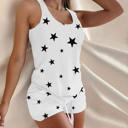 

2PC Lingerie For Women Printing Sleeveless Set Casual Vest Two-Piece Suit