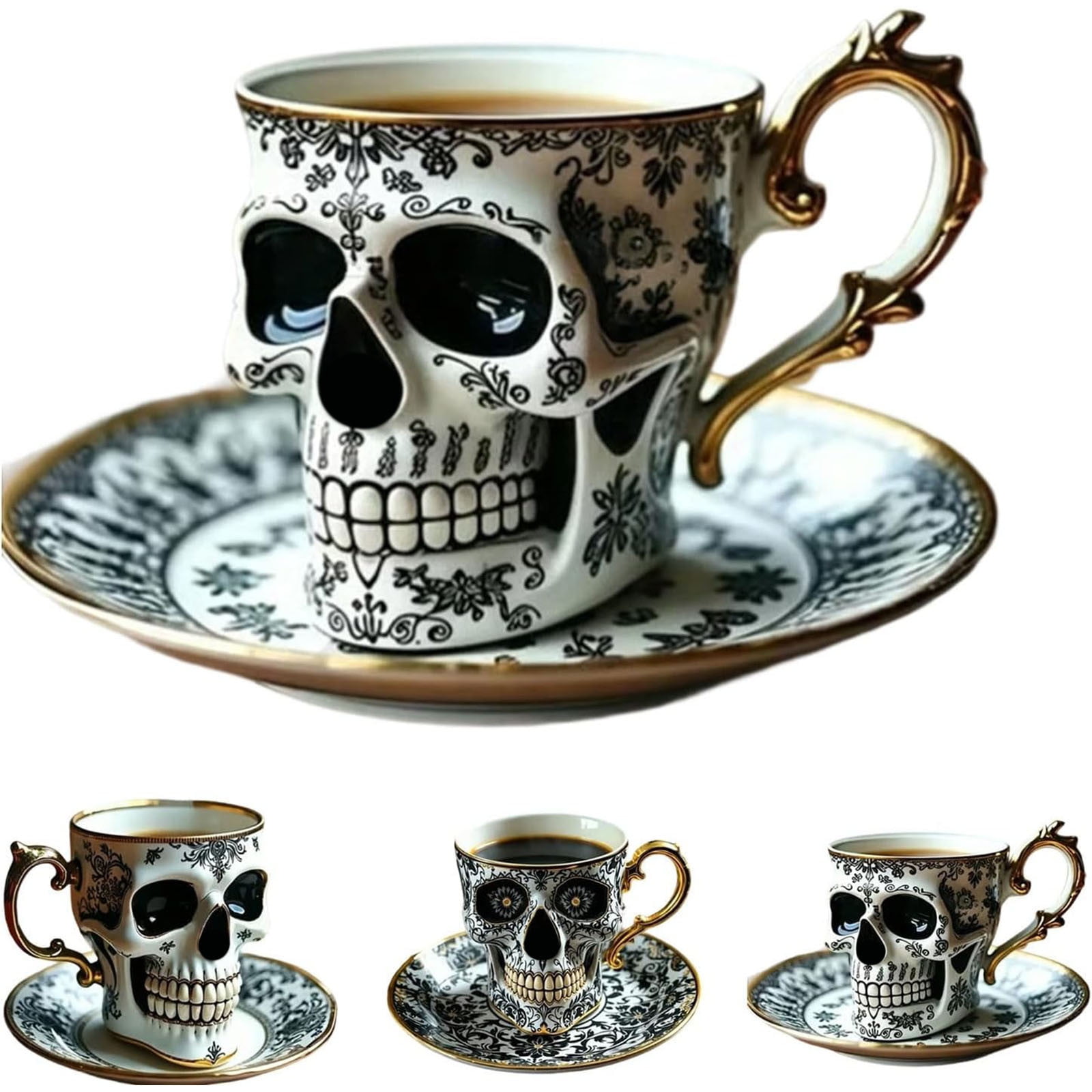 Royal Skull Coffee Mug, Skull Cups With Saucer Set, Porcelain