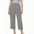 thumbnail image 2 of Women's Elastic Waist Cotton Capri Pants with Pockets, Mid Waisted Soft Lightweight, Casual Summer Beach Dressy, Cropped Pants for Women Lounge | VerBelle,Gray 2XL, 2 of 8