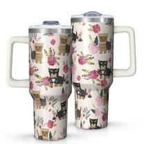 OBREWU Yorkie and Floral Tumbler with Handle and Lid,Yorkie and Floral 40oz Double Wall Vacuum Insulated Tumbler,Cups Gift for Women and Men