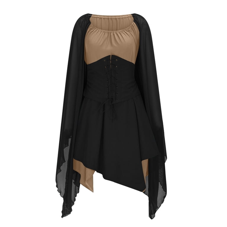 Enjoytime Halloween Costumes Waistband Batwing Long Sleeve Black Mini Dress  with Bandage Vintage Medieval Dress for Women Goth Plus Size Dresses Khaki  XXXXL - Walmart.com