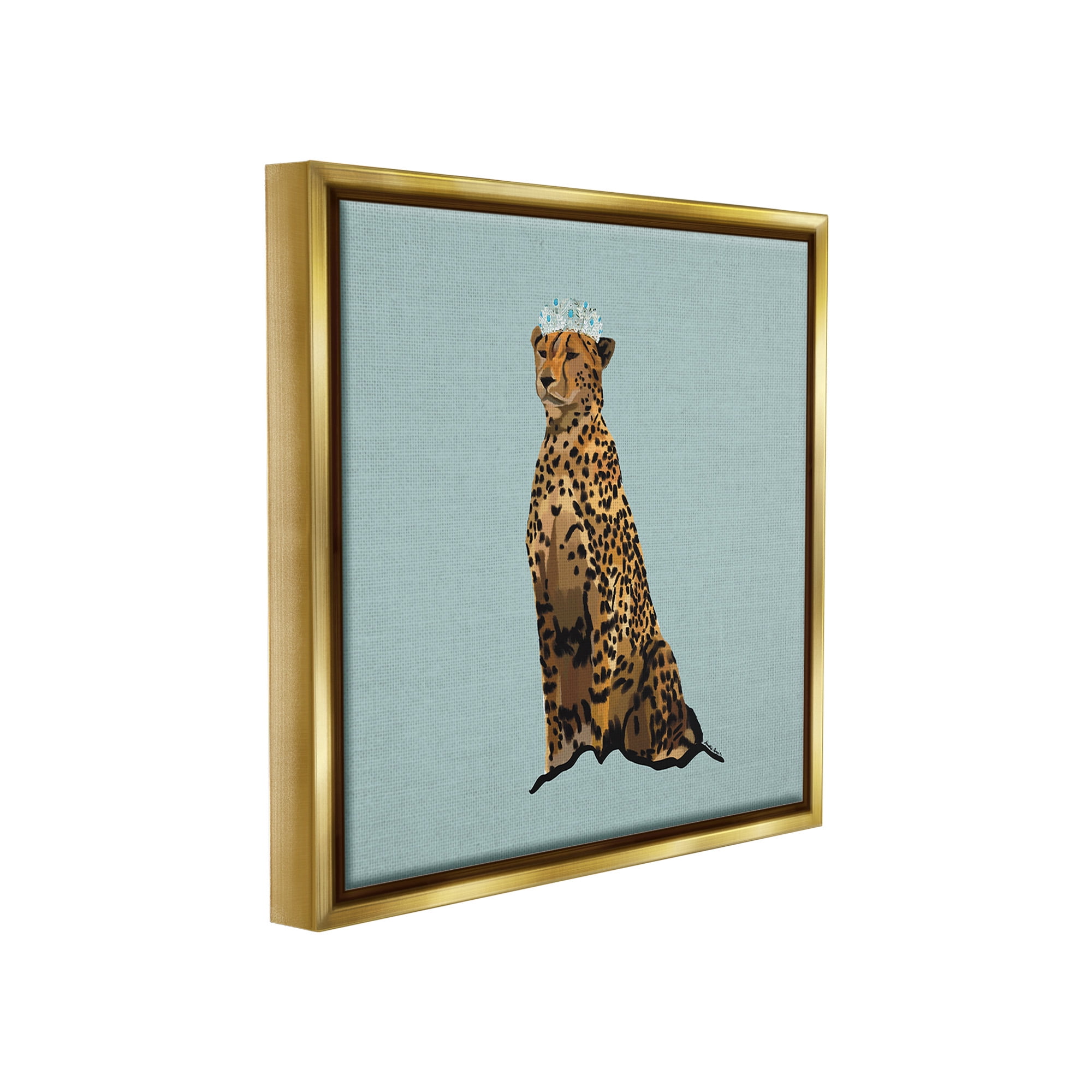 Stupell Industries Regal Leopard with Crown Animals & Insects Painting Gold Floater Framed Canvas Art Print Wall Art, 18 x 18