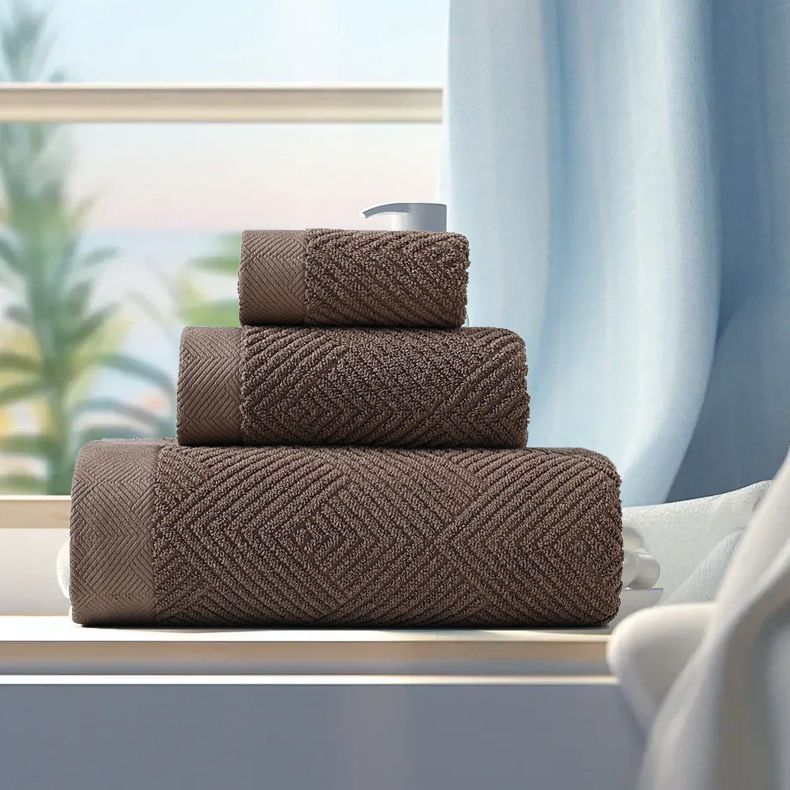 Qocolhg Ultra Soft 3 Pcs Cotton Bath Towel Sets on Clearance, Contains 1 Bath Towels 28x55 inch, 1 Hand Towels 13x27 inch & 1 Wash Coths 13x13 inch, Compact & Lightweight for Bathroom, Coffee