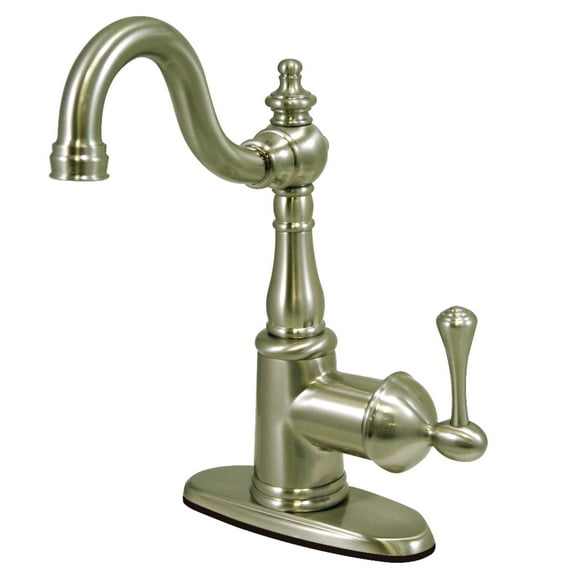 Kingston Brass FS7648BL English Vintage One-Handle 1-Hole Bathroom Faucet with Deck Plate and Push Pop-Up Drain in Brushed Nickel