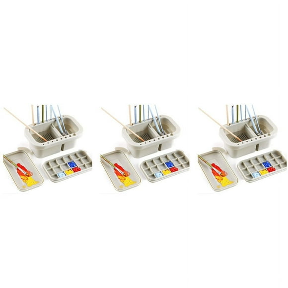3X Brush Washing Bucket Multi-Use Paint Brush Basin with Art Palette Brush Holder Brush Washing Tool