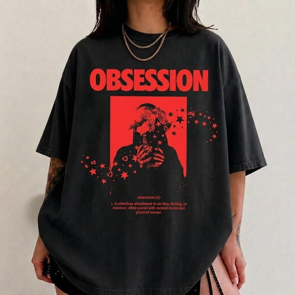 Obsession Gothic Horror Graphic T-Shirt, Red Black Psychological Thriller Movie Tee, Vintage Skeleton Romance Shirt, Retro Halloween Film Fan Gift