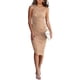 thumbnail image 1 of Vestido PRETTYGARDEN Ajustado con Hombro Descubierto y Fruncido Khaki Talle S, 1 of 7
