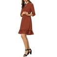 thumbnail image 6 of INSPIRE CHIC Women's Layered Ruffle Hem 3/4 Sleeves Smocked Chiffon A-Line Dress L Candy, 6 of 8