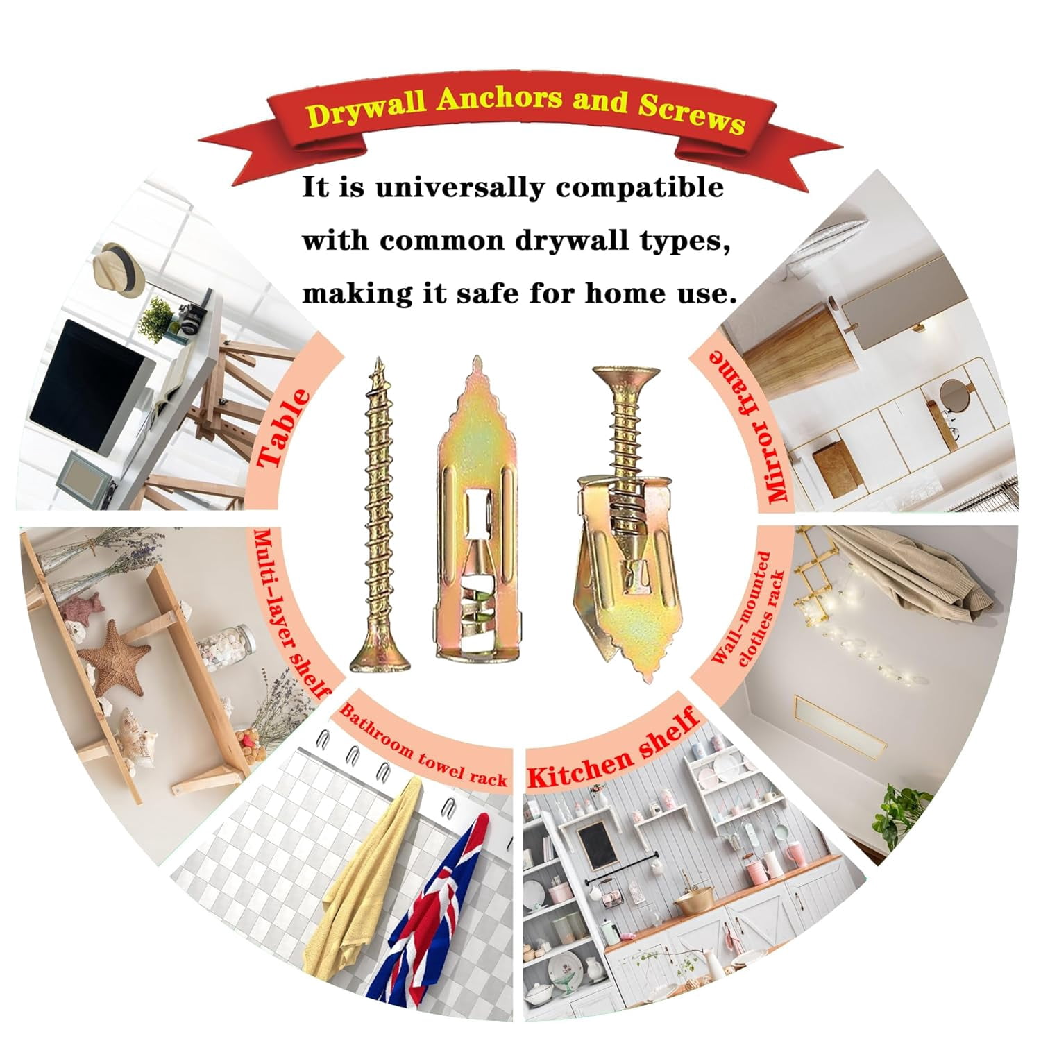 160 PCS Drywall Grip Anchors and Screws Kit, 80 PCS Self Drilling Drywall Anchors (0.47"x1.18") with 80 PCS Screws, Heavy Duty Metal Wall Anchors for Sheetrock, Home & Office Mounting