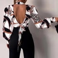 thumbnail image 4 of Puntoco mujeres Casual manga larga linterna sin espalda vendaje ahueca hacia fuera el cuello del soporte tops cortos impreso blusa adelgazante camisas Puntoco Puntoco-7503, 4 of 9