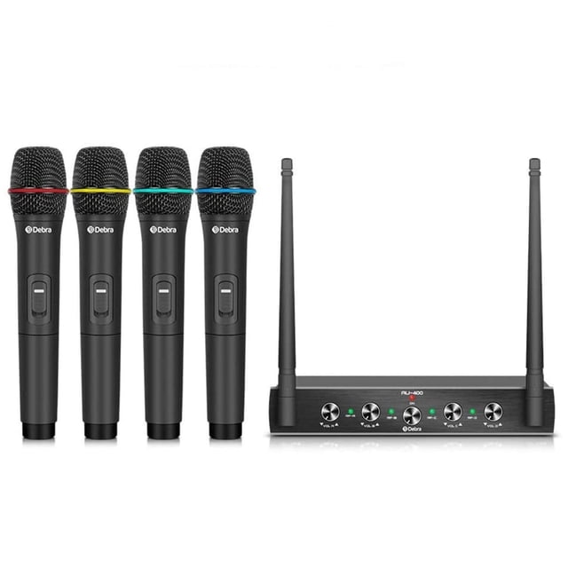 Sistema de Micrófono Inalámbrico Debra Audio Pro UHF Negro con Receptor de Metal y 4 Canales para Fi