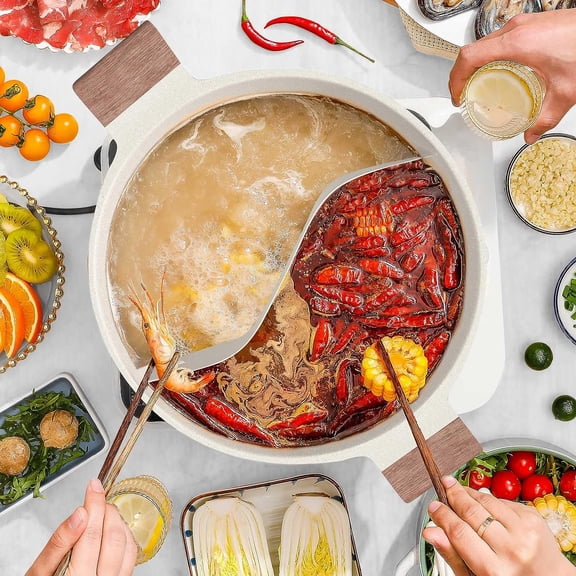Dezin 5-Quart Double Flavor Shabu Shabu Pot with Divider, Non-Stick Hot Pot for Induction & Gas Stove