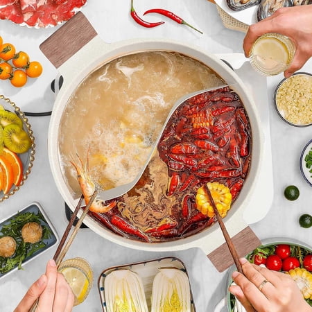 Dezin 5-Quart Double Flavor Shabu Shabu Pot with Divider, Non-Stick Hot Pot for Induction & Gas Stove