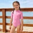 thumbnail image 2 of Swimming Suits for Girls Rash Guard Swimsuits Short Sleeve Zipper Bathing Suit for Girls 8-9 Years, 2 of 5