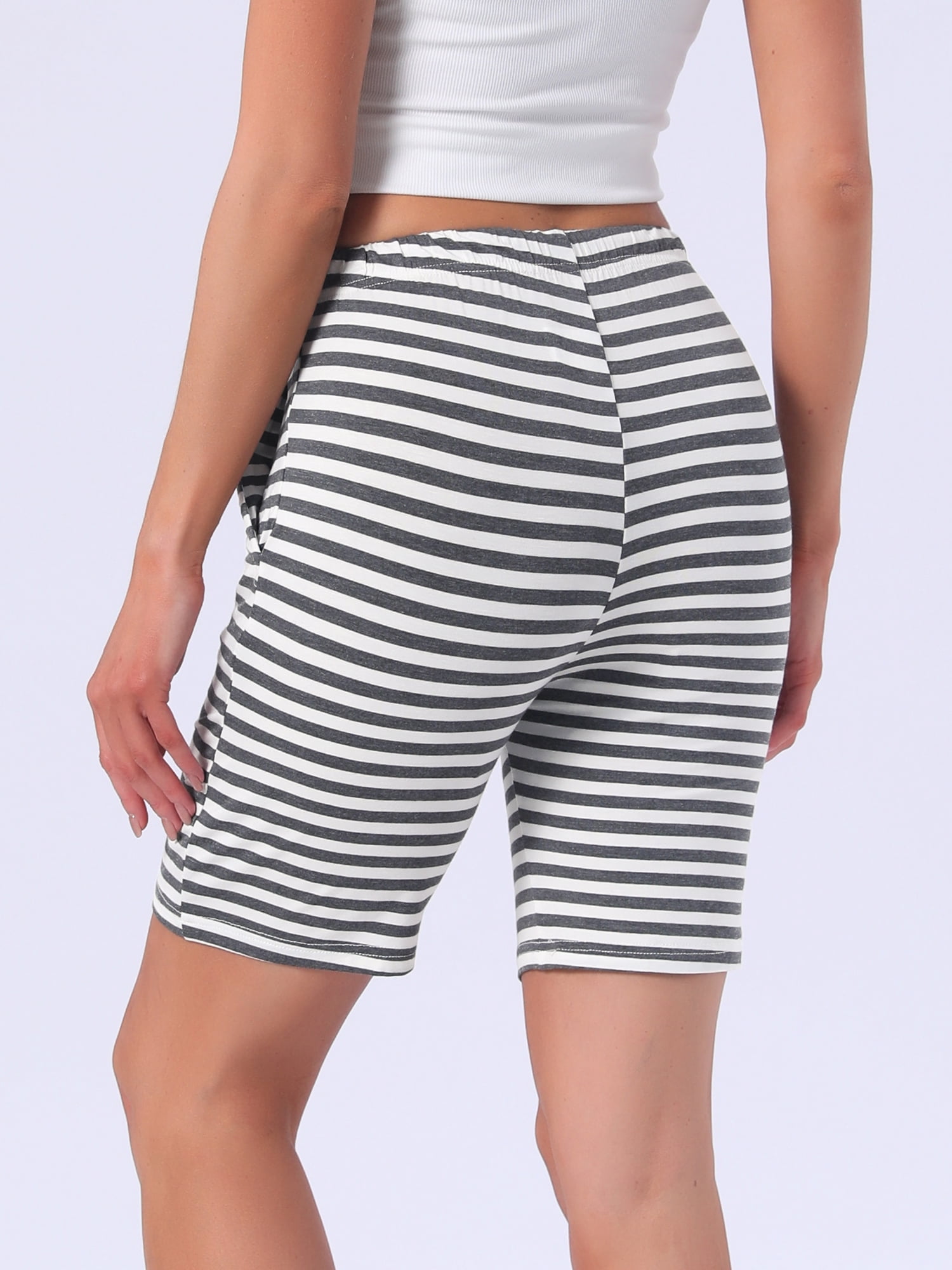 DARING DIVA Women's Stripe Soft Lightweight Elastic Drawstring Bottoms L Gray
