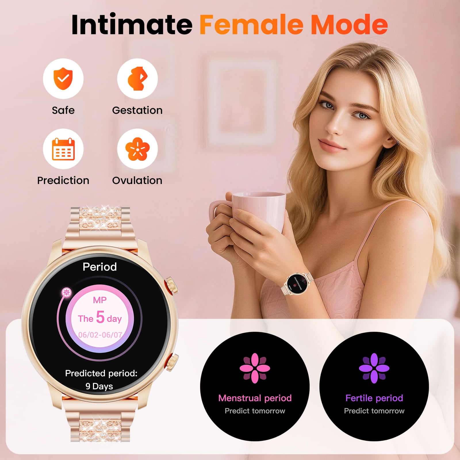 LZUEFK Smart Watch(Answer/Make Call), Smartwatch fits for Android and Iphone, 1.39" HD Fitness Watch with 100 Sports Modes, Waterproof, Activity Smart Watches for Women, Two Straps, Gold