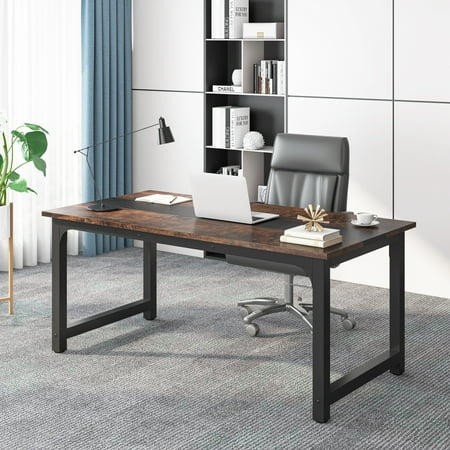 Tribesigns Adult Executive Modern Office WorkStation Simple Desk Vintage Brown/Black