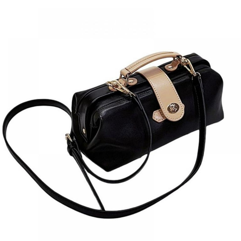Handmade Womens Black Leather Doctor Handbag Purse Vintage Small