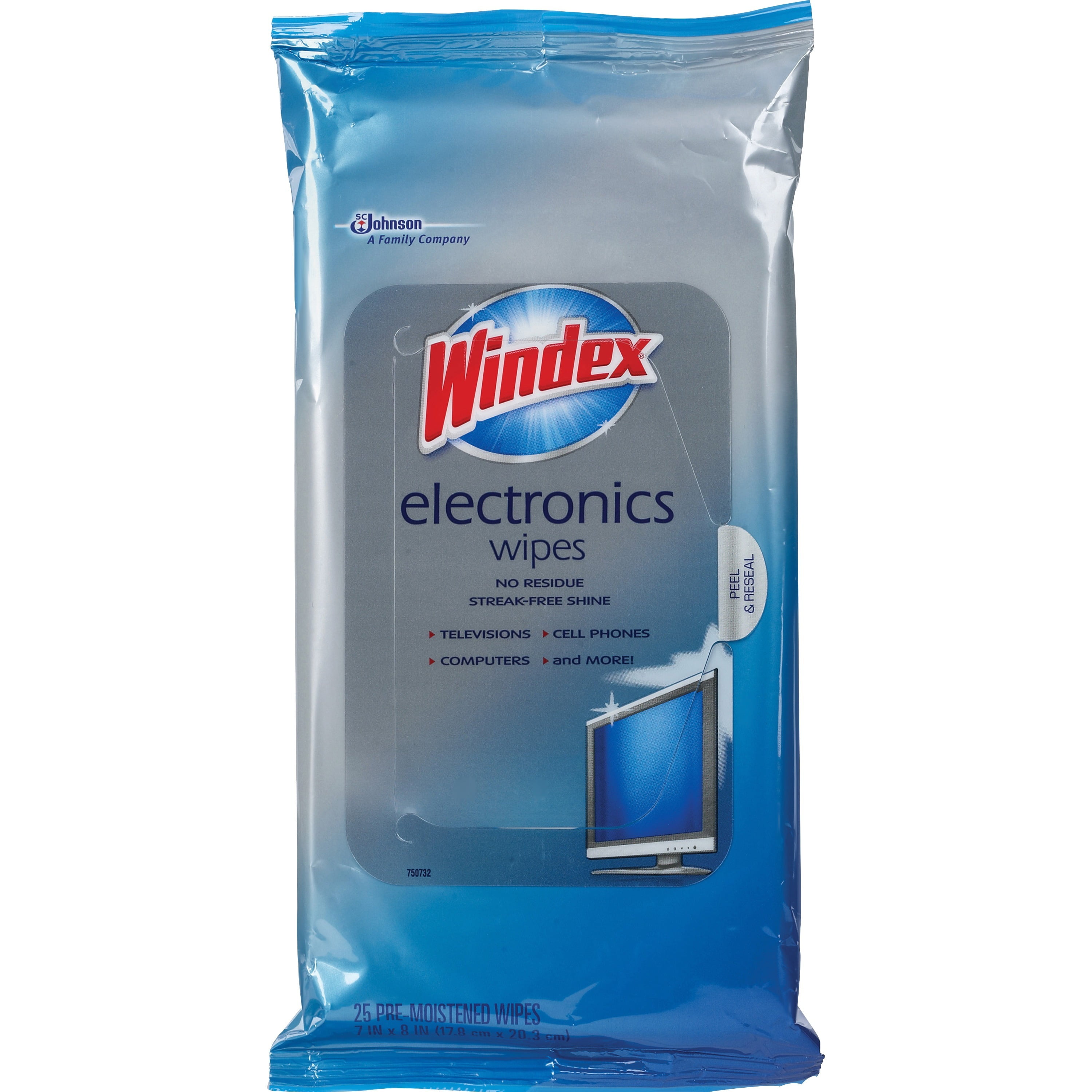 Windex®, SJN642517CT, Electronics Wipes, 12 / Carton, Blue