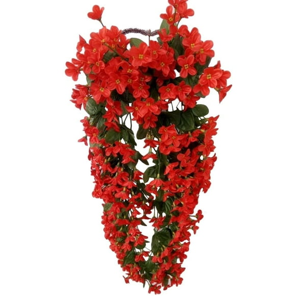 Fleurs artificielles suspendues à 4 pétales, fleurs artificielles suspendues de glycine pour la décoration de la maison de mariage (rouge)