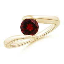 ANGARA Natural Bar-Set Solitaire Round 1 ct Garnet Bypass Ring in 14K Yellow Gold for Women (Size-6mm) | January Birthstone, Birthday, Anniversary, Jewelry Gift for Women | Natural Garnet Ring