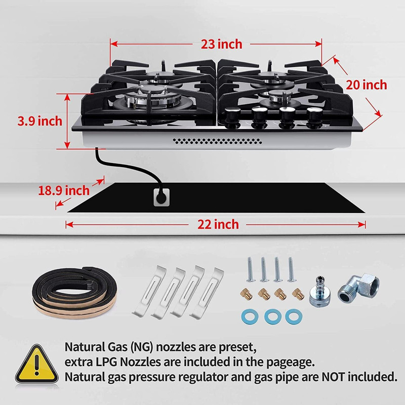 24 in. 4-Burners Recessed Gas Cooktop in Stainless Steel with 5-Power Burners