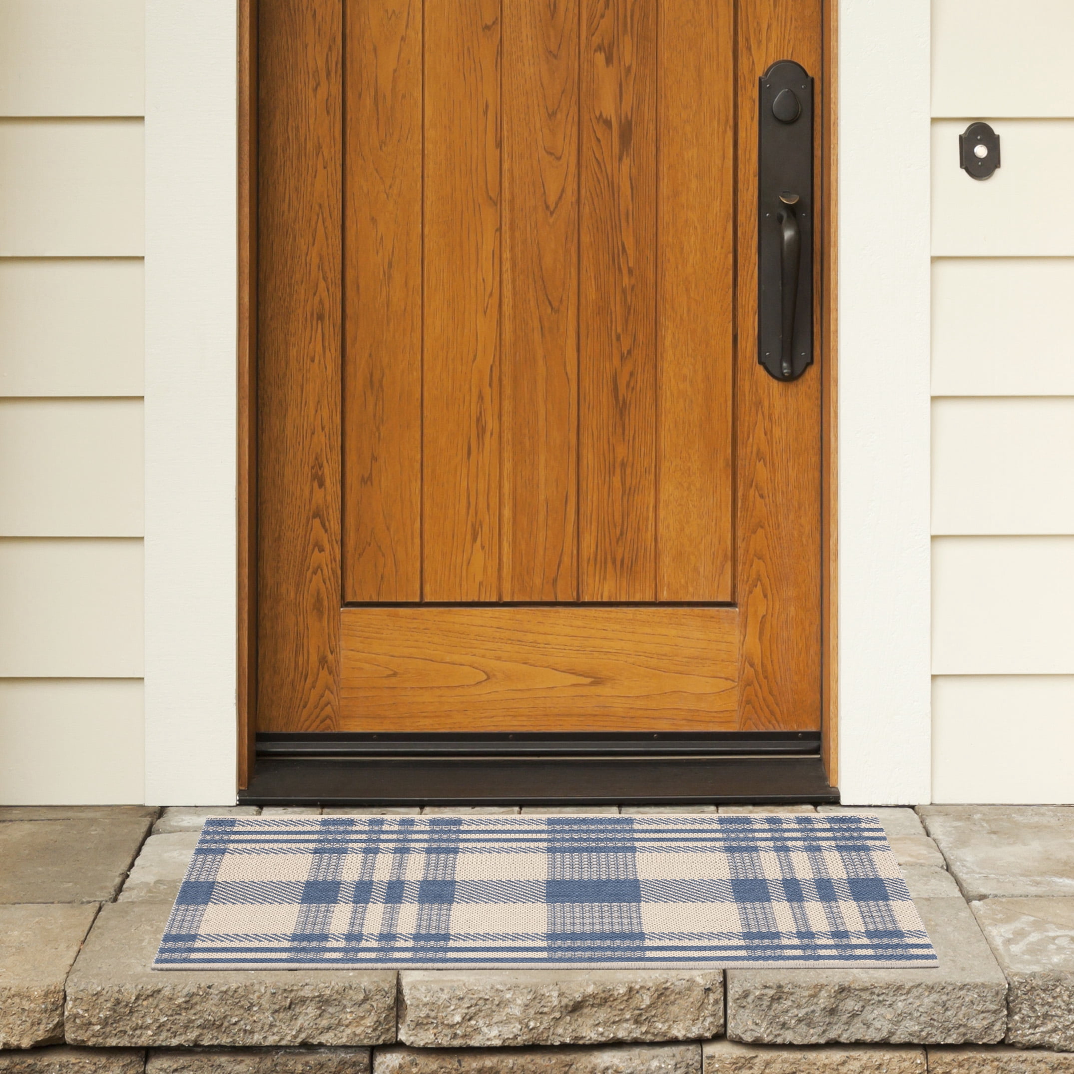 Safavieh Courtyard Benjamin Plaid Indoor/Outdoor Area Rug, Beige/Blue, 4' x 4' Square