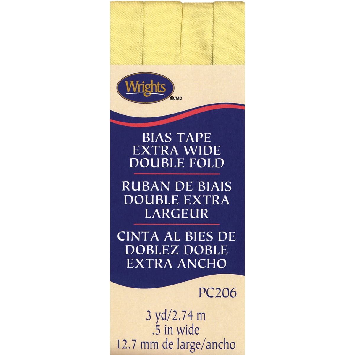 Double Fold Bias Tape 1/2"X3ydBaby Maize