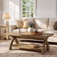 thumbnail image 3 of Tribesigns Solid Wood Coffee Table with Storage Shelf, Farmhouse Rectangular Center Table with X-Shaped Legs, Industrial Accent Cocktail Tables for Living Room, 3 of 14