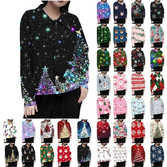 Fartey Christmas Sweater for Women Cute Funny Xmas Open Front Button Down Sweater Cardigans Fall Winter Long Sleeves Knitted Coat Pink 2XL