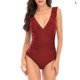 thumbnail image 5 of Soidarity Traje de baño ajustado con volantes sexy para mujer Traje de baño con cuello en V profundo Ahueca hacia fuera sin espalda Ropa de baño Rojo L 2piezas Soidarity CBP582094, 5 of 6